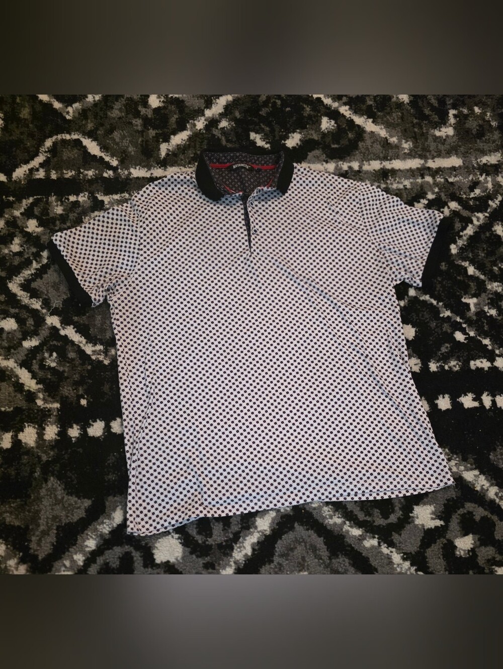Mayamera Men’s Large Geometric Print Short Sleeve Polo Shirt Black Red White